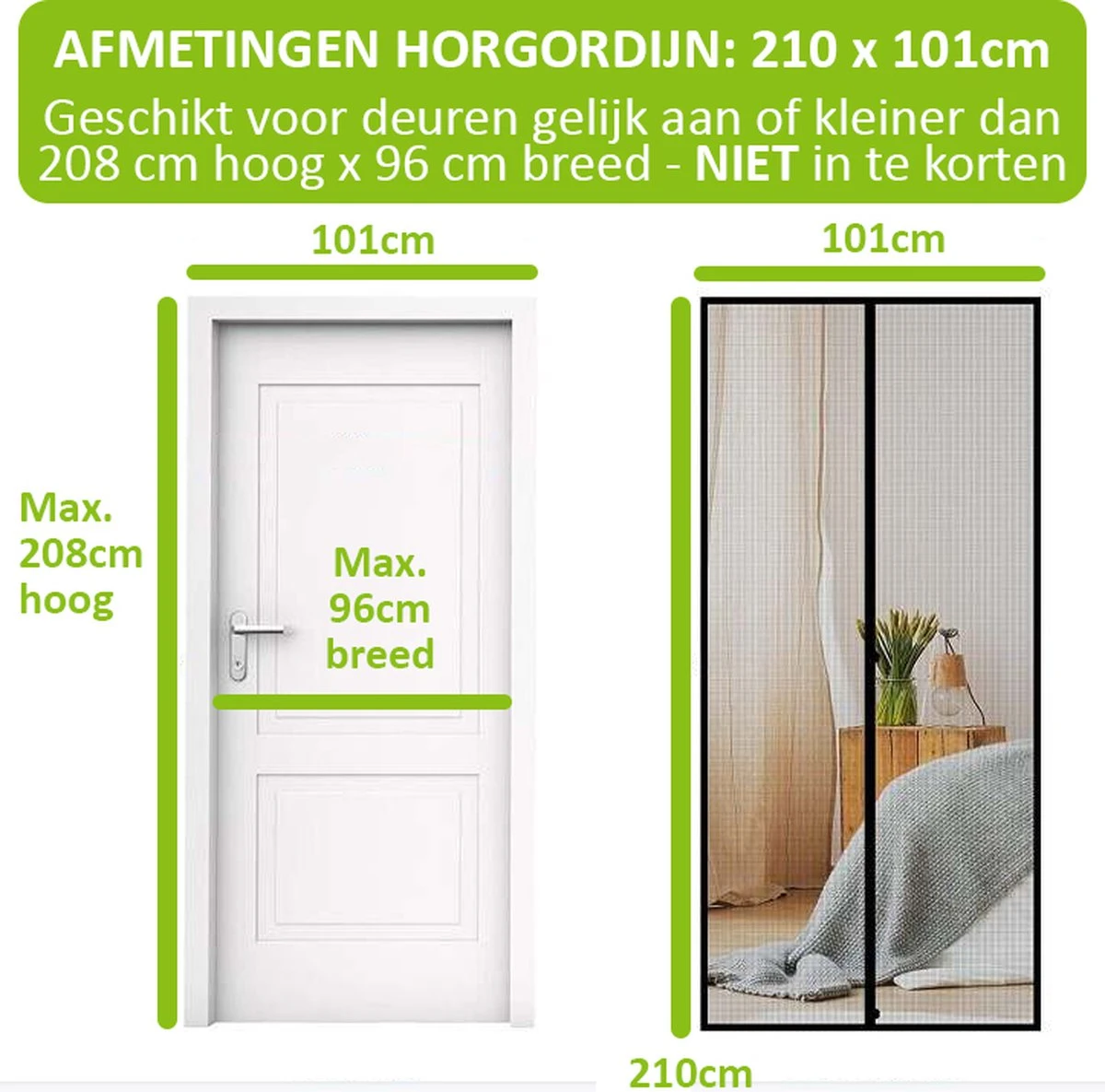 VITAMO Magnetisch Vliegengordijn - Premium Glasvezel Horgordijn - Deurhor - Deurgordijn - 210 X 101 Cm - Wit 6 VITAMO Magnetisch Vliegengordijn - Premium Glasvezel Horgordijn - Deurhor - Deurgordijn - 210 X 101 Cm - Wit - Afbeelding 6