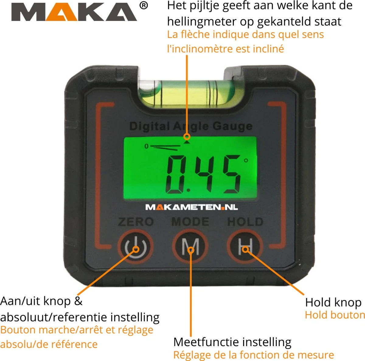 MAKA Digitale Hellingmeter - Hoekmeter - Magnetisch - Incl. Batterijen 2 MAKA Digitale Hellingmeter - Hoekmeter - Magnetisch - Incl. Batterijen - Afbeelding 2