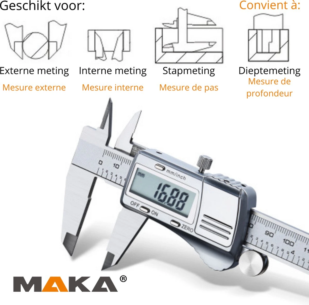 MAKA Digitale Schuifmaat - 150mm - RVS - Extra Batterijen - Opbergcase 3 MAKA Digitale Schuifmaat - 150mm - RVS - Extra Batterijen - Opbergcase - Afbeelding 3