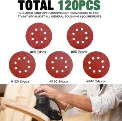 Faseras Schuurschijf/Schuurpapier Set - 120 Stuks - 125MM - 60/80/120/180/240 Grit - Klittenbandbevestiging - Voor Excentrische Schuurmachines 10 Faseras Schuurschijf/Schuurpapier Set - 120 Stuks - 125MM - 60/80/120/180/240 Grit - Klittenbandbevestiging - Voor Excentrische Schuurmachines -Makita || Merkloos || Stanley Verkoopwinkel 1200x1189 15
