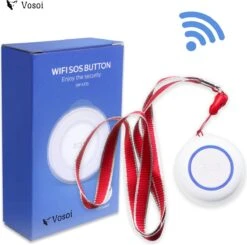 Vosoi - Persoonlijk Alarm Met SOS Paniekknop - Melding Naar Mobiele Telefoon - WiFi - Inclusief Bevestigingsmateriaal En Draagkoord - Persoonlijke Beveiliging - Senioren Alarm - Paniekknop - +Nederlandse Handleiding