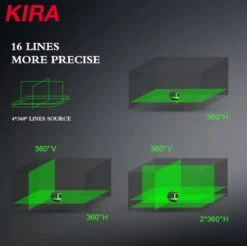 KIRA Zelfnivellerende Kruislijnlaser Met 16 Lijnen- 4D Laser- Meet Bereik 25 Meter -Op Afstand Bestuurbaar- Inclusief Muurbeugel - 360 Graden Statief-Lijnlaser - Kruislaser - Rotatielaser - Groene Lasers - Waterproof - Laserwaterpas -Makita || Merkloos || Stanley Verkoopwinkel 1200x1194