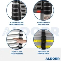 ALDORR Home - Telescoopladder 2,60 Meter - Soft Closing - Aluminium -Makita || Merkloos || Stanley Verkoopwinkel 1200x1195 2