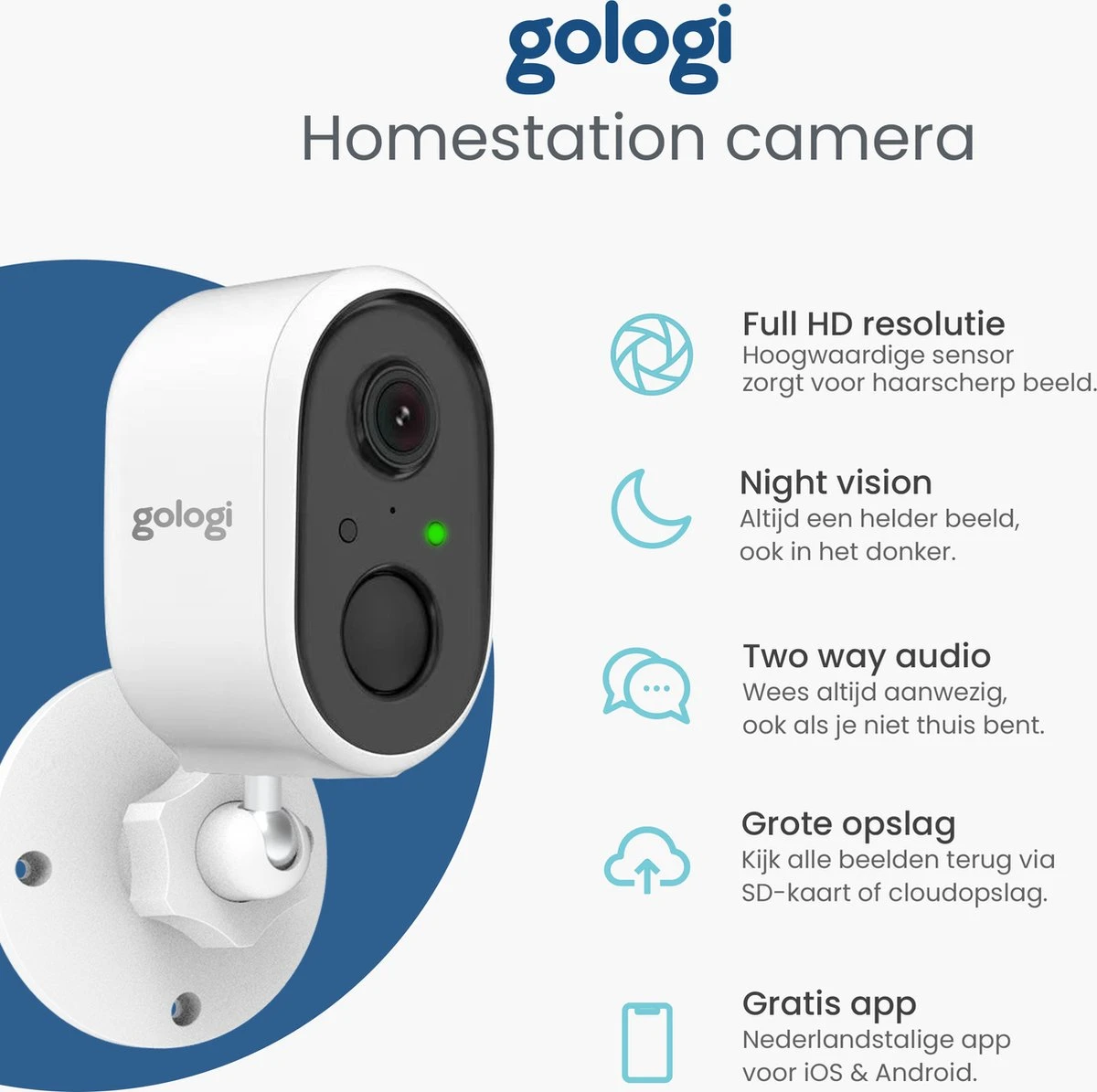Gologi Homestation Beveiligingscamera Draadloos Buiten - Met Nachtzicht - WIFI Camera - Security Camera - Oplaadbaar - 2K Ultra HD - 128G Homestation - Set Van 2 + Station 2 Gologi Homestation Beveiligingscamera Draadloos Buiten - Met Nachtzicht - WIFI Camera - Security Camera - Oplaadbaar - 2K Ultra HD - 128G Homestation - Set Van 2 + Station - Afbeelding 2
