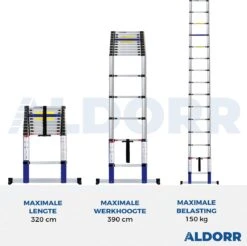 ALDORR Home - Telescoopladder 3,20 Meter - Met Stabilisatievoet En Soft Closing -Makita || Merkloos || Stanley Verkoopwinkel 1200x1195 8