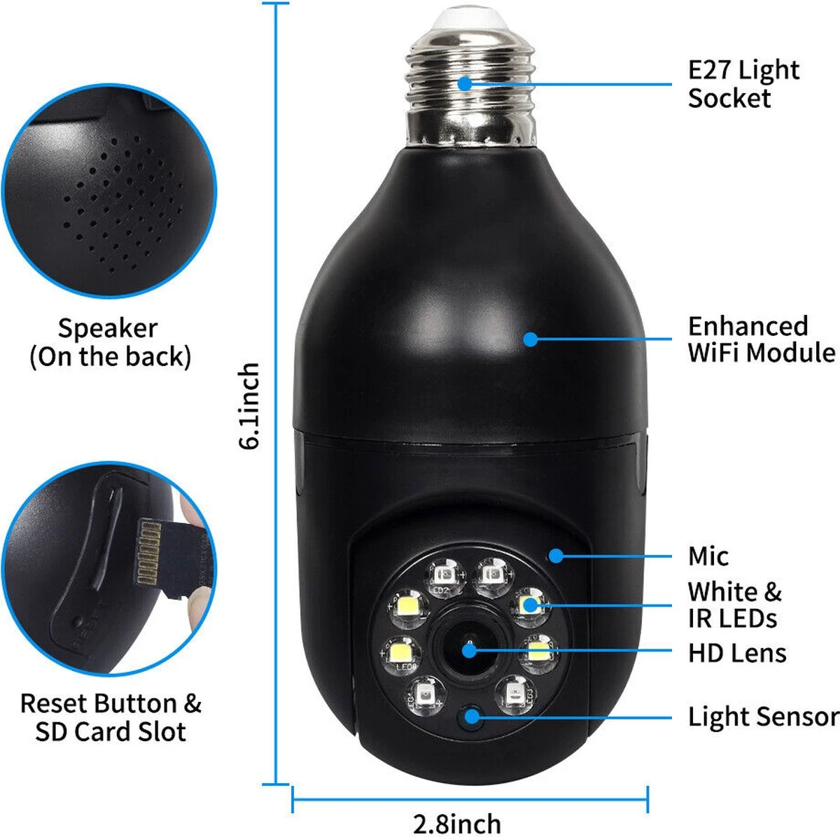 PuroTech Beveiligingscamera Zwart - IP Camera - E27 Dikke Fitting- Spy Camera - 2-Weg Audio - Beweeg En Geluidsdetectie - Nachtvisie - Draadloos - Huisdiercamera - Opslag In Cloud & App - Lamp Camera - 360 Graden Panoramisch 11 PuroTech Beveiligingscamera Zwart - IP Camera - E27 Dikke Fitting- Spy Camera - 2-Weg Audio - Beweeg En Geluidsdetectie - Nachtvisie - Draadloos - Huisdiercamera - Opslag In Cloud & App - Lamp Camera - 360 Graden Panoramisch - Afbeelding 11