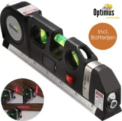 Optimus Professionele 4-in-1 Laser Waterpas - Incl. Batterij - Kruislijnlaser - Lijnlaser Waterpas - Zelfnivellerende - Rolmaat, Liniaal & Waterpas