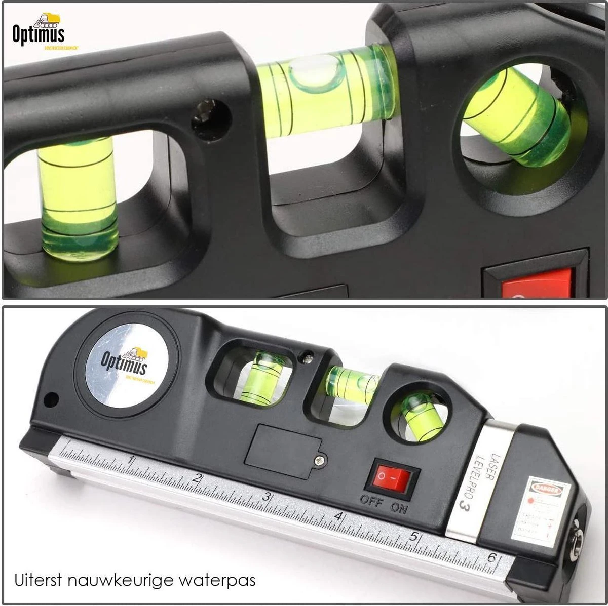 Optimus Professionele 4-in-1 Laser Waterpas - Incl. Batterij - Kruislijnlaser - Lijnlaser Waterpas - Zelfnivellerende - Rolmaat, Liniaal & Waterpas 3 Optimus Professionele 4-in-1 Laser Waterpas - Incl. Batterij - Kruislijnlaser - Lijnlaser Waterpas - Zelfnivellerende - Rolmaat, Liniaal & Waterpas - Afbeelding 3