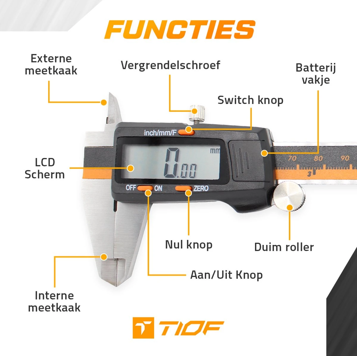 TIOF Digitale Schuifmaat - Opbergcase – Incl. 3 Batterijen – 150 Mm – LCD – RVS 2 TIOF Digitale Schuifmaat - Opbergcase – Incl. 3 Batterijen – 150 Mm – LCD – RVS - Afbeelding 2