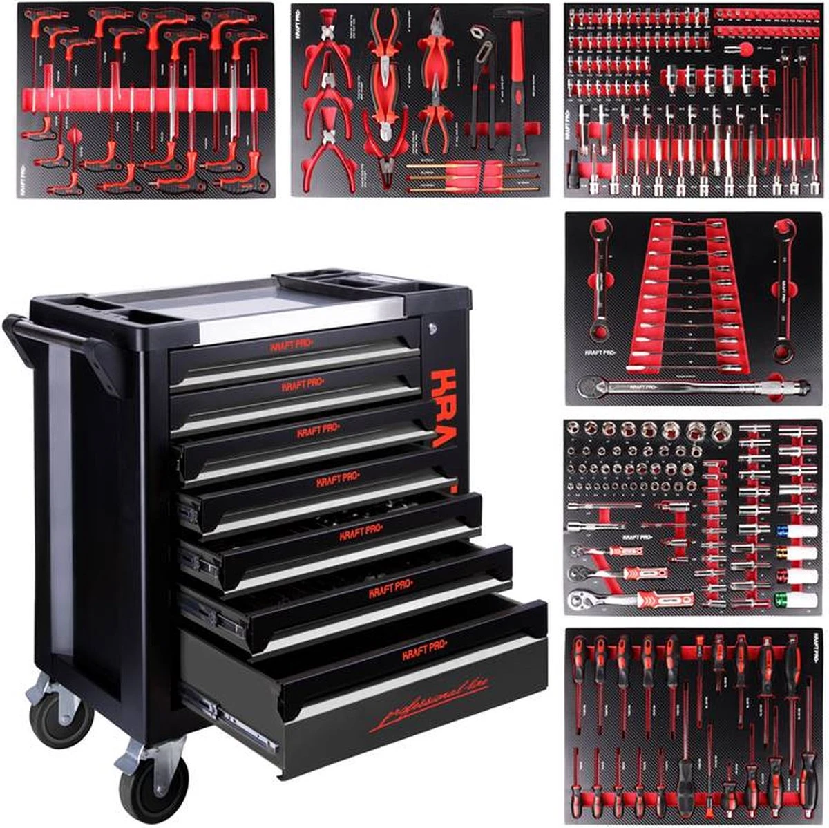 Kraft Pro+ - Gereedschapwagen - 7/6 Laden Gevuld - Groot Opbergvak 1 Kraft Pro+ - Gereedschapwagen - 7/6 Laden Gevuld - Groot Opbergvak