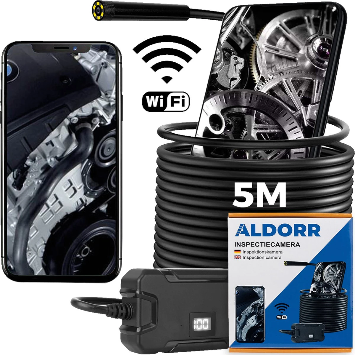 ALDORR Tools - Inspectiecamera 5M - Android/IOS - IP68 Waterdicht - 1080P HD - Endoscoop - Inspecteren Met Telefoon 1 ALDORR Tools - Inspectiecamera 5M - Android/IOS - IP68 Waterdicht - 1080P HD - Endoscoop - Inspecteren Met Telefoon