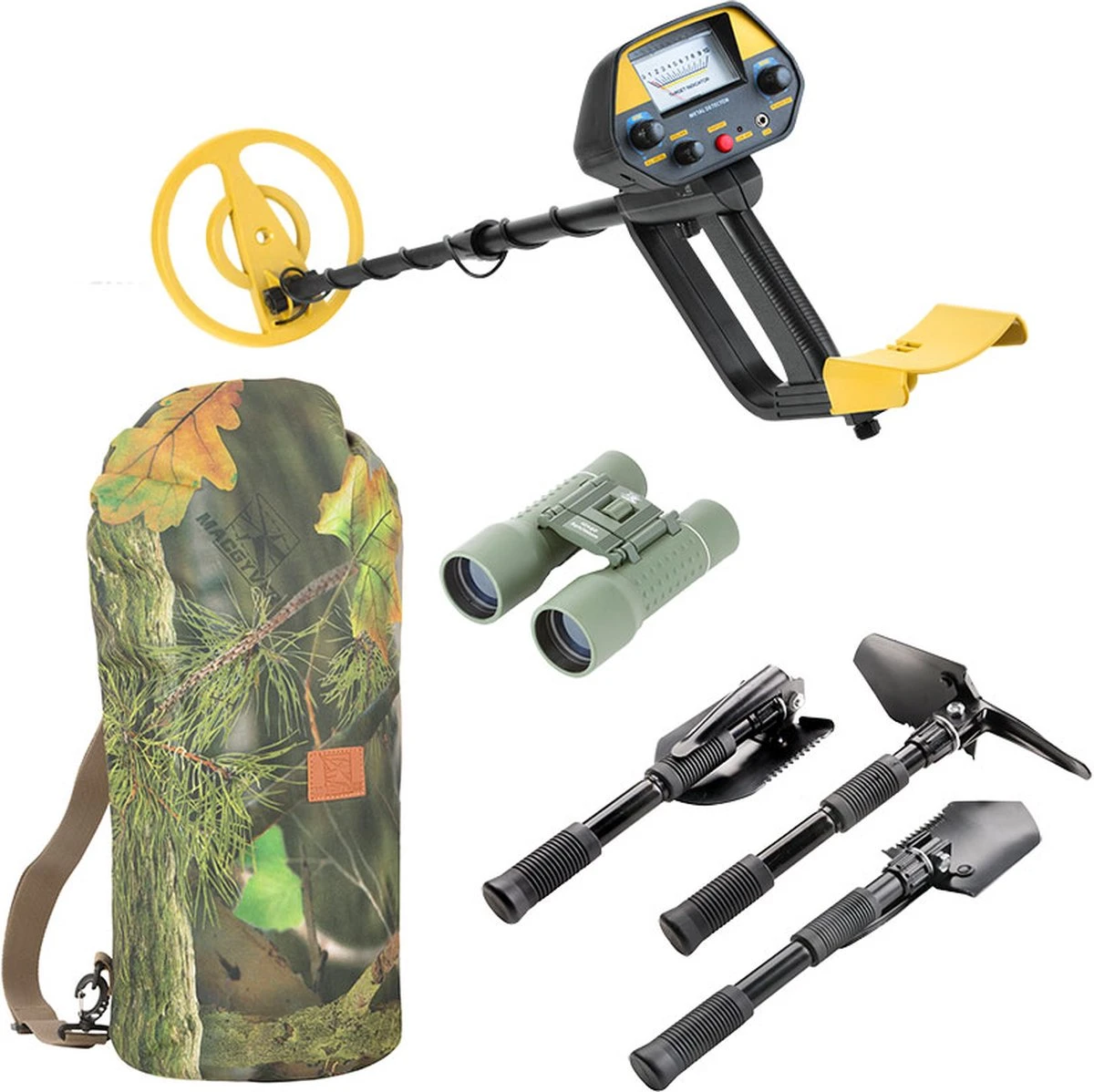 MacGyver 4-delige Metaaldetector Set – Detectie Apparaat Met Unieke Pinpointer – 10x25 Verrekijker – Schep Pikhouweelset – Waterdichte DryBag Backpack 10 MacGyver 4-delige Metaaldetector Set – Detectie Apparaat Met Unieke Pinpointer – 10x25 Verrekijker – Schep Pikhouweelset – Waterdichte DryBag Backpack - Afbeelding 10