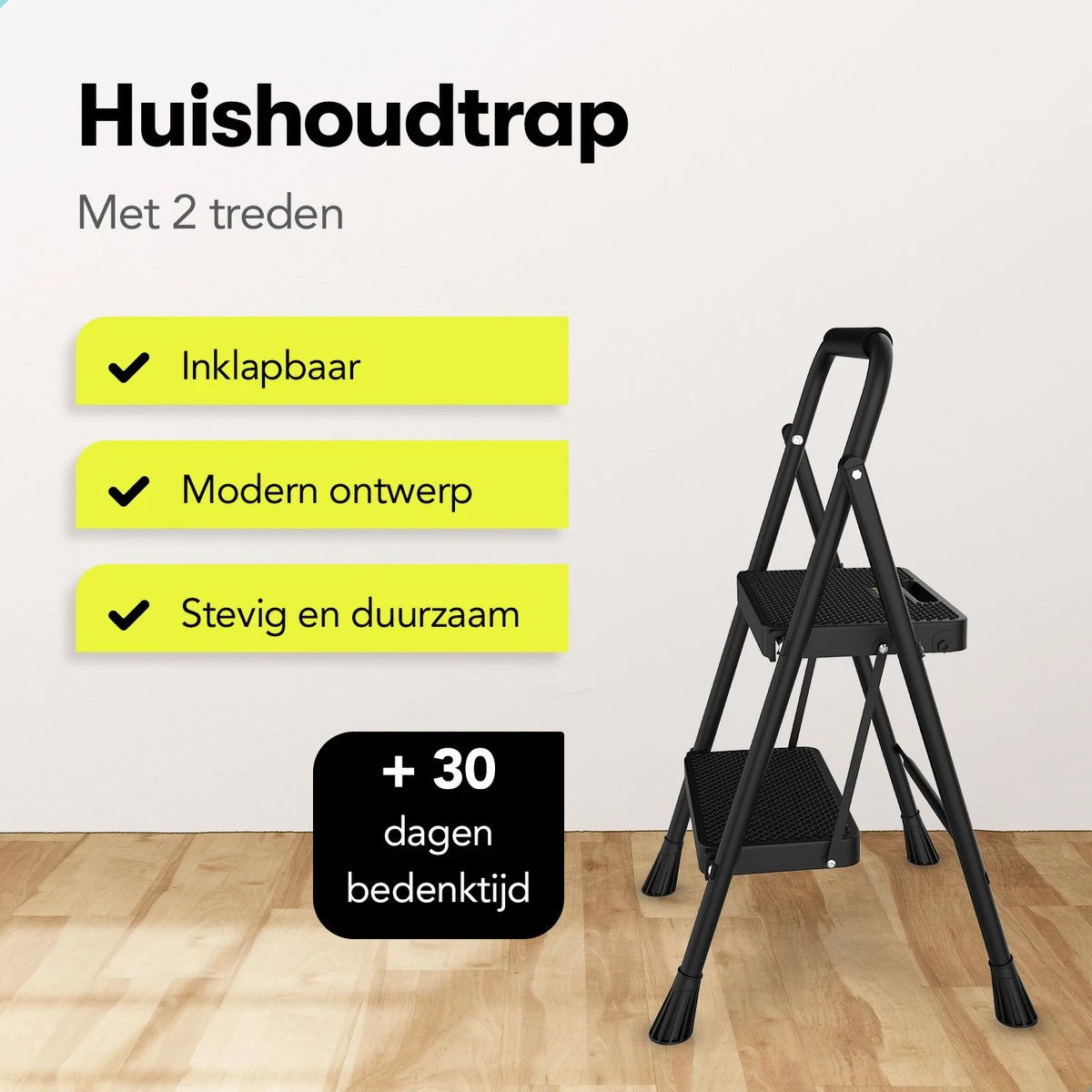 Rune Huishoudtrap 2 Treden - Inklapbare Anti-slip Keukentrap - Compact Design - 80 Cm Hoog - Zwart 5 Rune Huishoudtrap 2 Treden - Inklapbare Anti-slip Keukentrap - Compact Design - 80 Cm Hoog - Zwart - Afbeelding 5