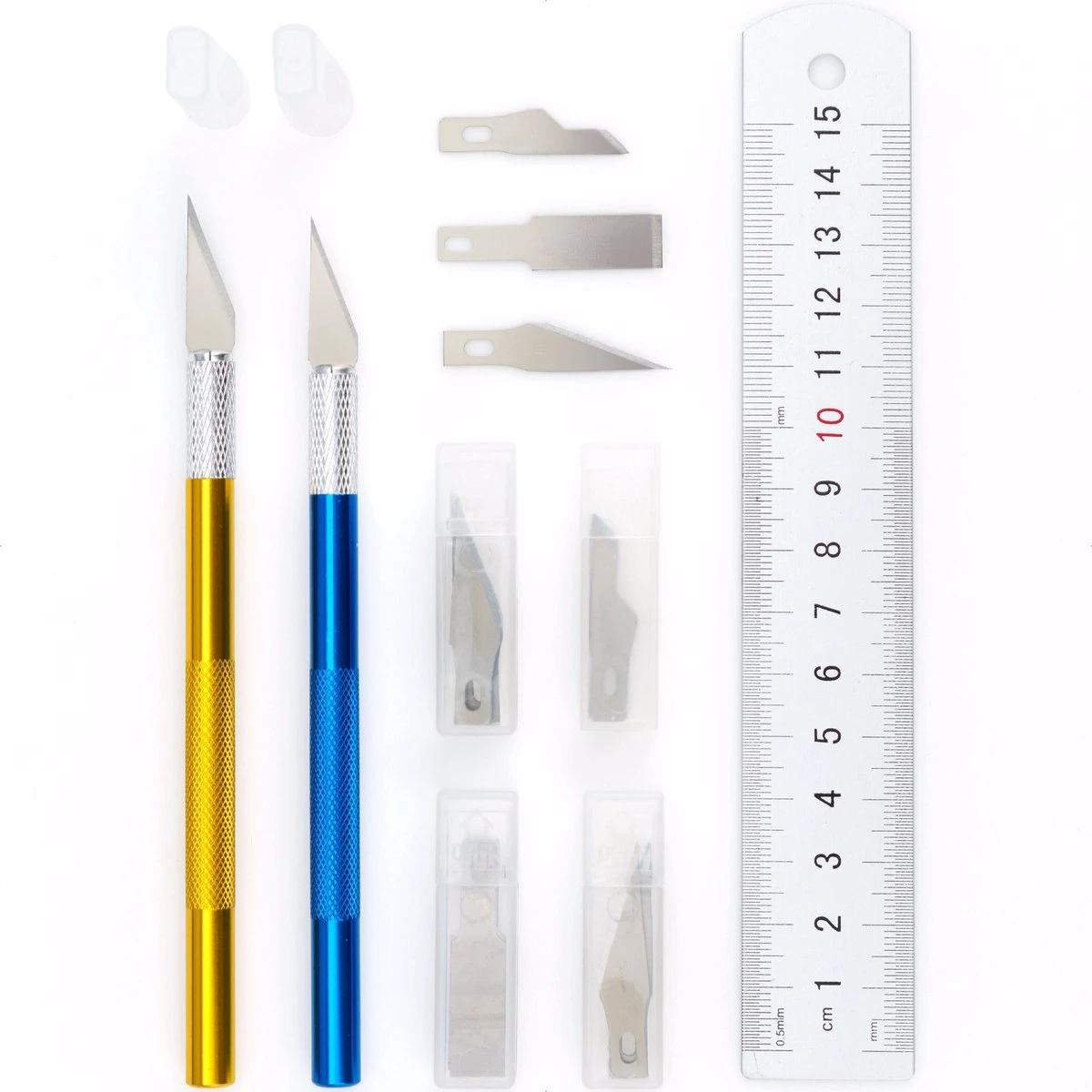 Scalpel Mesjes Set - 43 Delige Hobbymes Set - 1 Liniaal Staal / 2 Scalpels / 40 Reserve Scalpel Mesjes 2 Scalpel Mesjes Set - 43 Delige Hobbymes Set - 1 Liniaal Staal / 2 Scalpels / 40 Reserve Scalpel Mesjes - Afbeelding 2