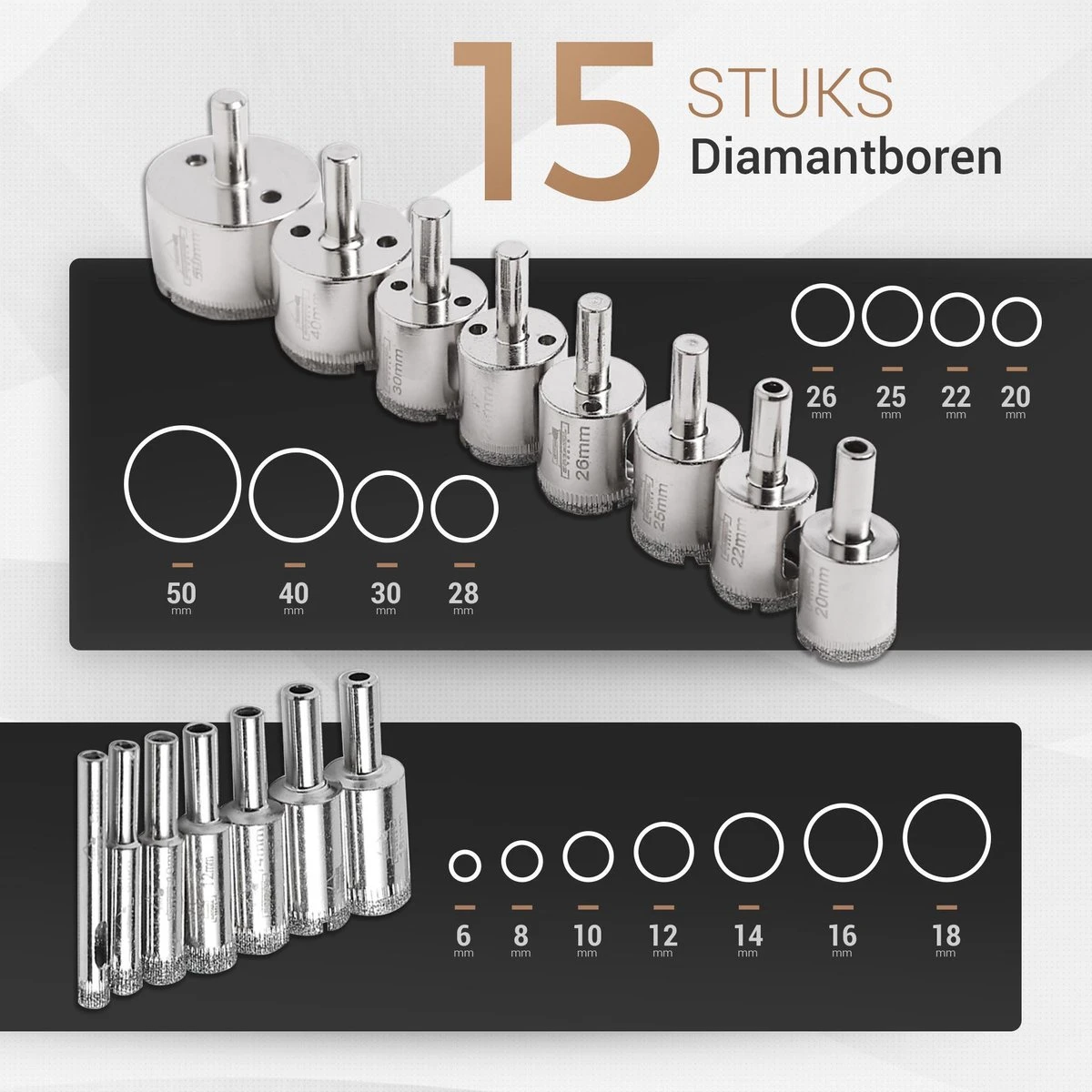 Breskol Diamantboren Set Tegels - Diamantboren -diamant Boren- Tegelboren - Tegelboor - Glasboor - Diamantboor 6 Mm - Diamantboor 8 Mm - Diamantboor Nat - 15 Delige Set - Diamantboor - Diamantborenset - Gatzaag 2 Breskol Diamantboren Set Tegels - Diamantboren -diamant Boren- Tegelboren - Tegelboor - Glasboor - Diamantboor 6 Mm - Diamantboor 8 Mm - Diamantboor Nat - 15 Delige Set - Diamantboor - Diamantborenset - Gatzaag - Afbeelding 2