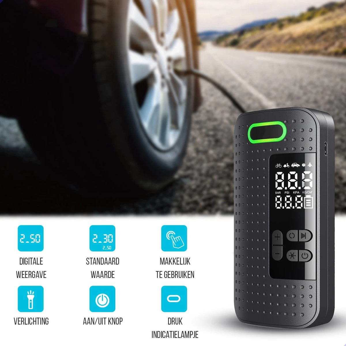 Westhome Luchtcompressor Bandenpomp - Elektrische Fietspomp- 5-in-1 - Zwart 2 Westhome Luchtcompressor Bandenpomp - Elektrische Fietspomp- 5-in-1 - Zwart - Afbeelding 2