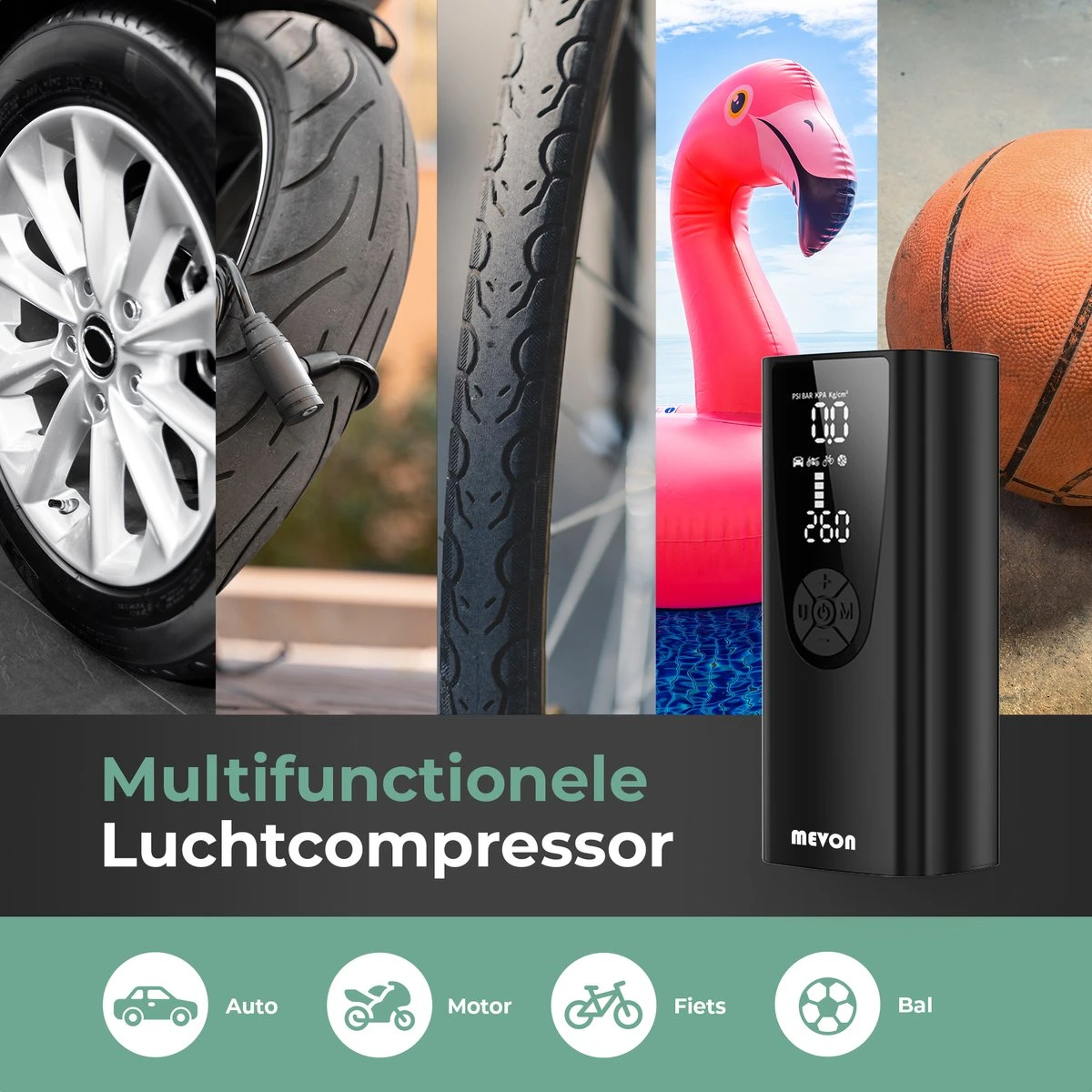 MEVON - Multifunctionele Compressor - Fietspomp - Elektrische Draagbare Bandenpomp - Luchtcompressor - 6000mAh Accu 3 MEVON - Multifunctionele Compressor - Fietspomp - Elektrische Draagbare Bandenpomp - Luchtcompressor - 6000mAh Accu - Afbeelding 3
