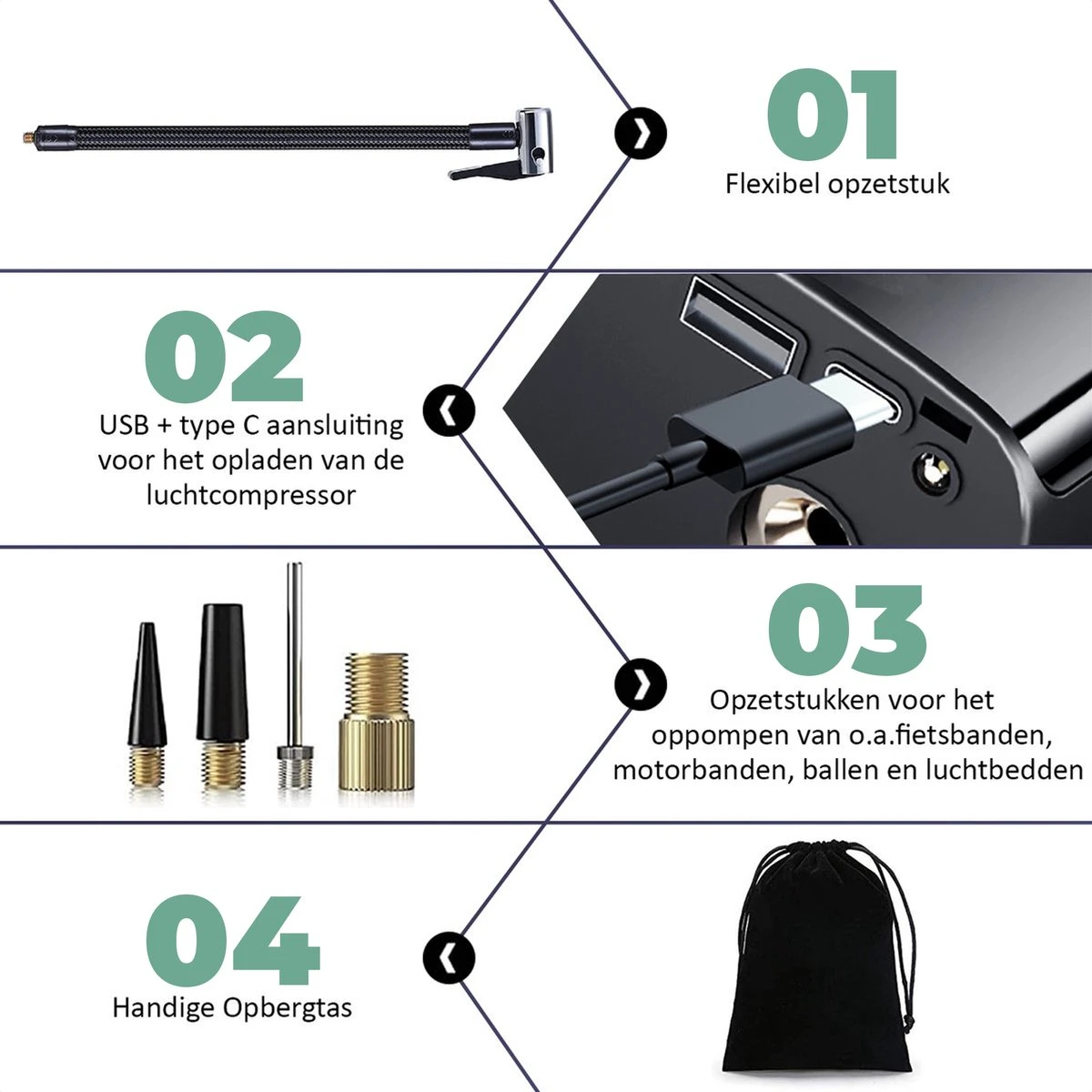 MEVON - Multifunctionele Compressor - Fietspomp - Elektrische Draagbare Bandenpomp - Luchtcompressor - 6000mAh Accu 7 MEVON - Multifunctionele Compressor - Fietspomp - Elektrische Draagbare Bandenpomp - Luchtcompressor - 6000mAh Accu - Afbeelding 7