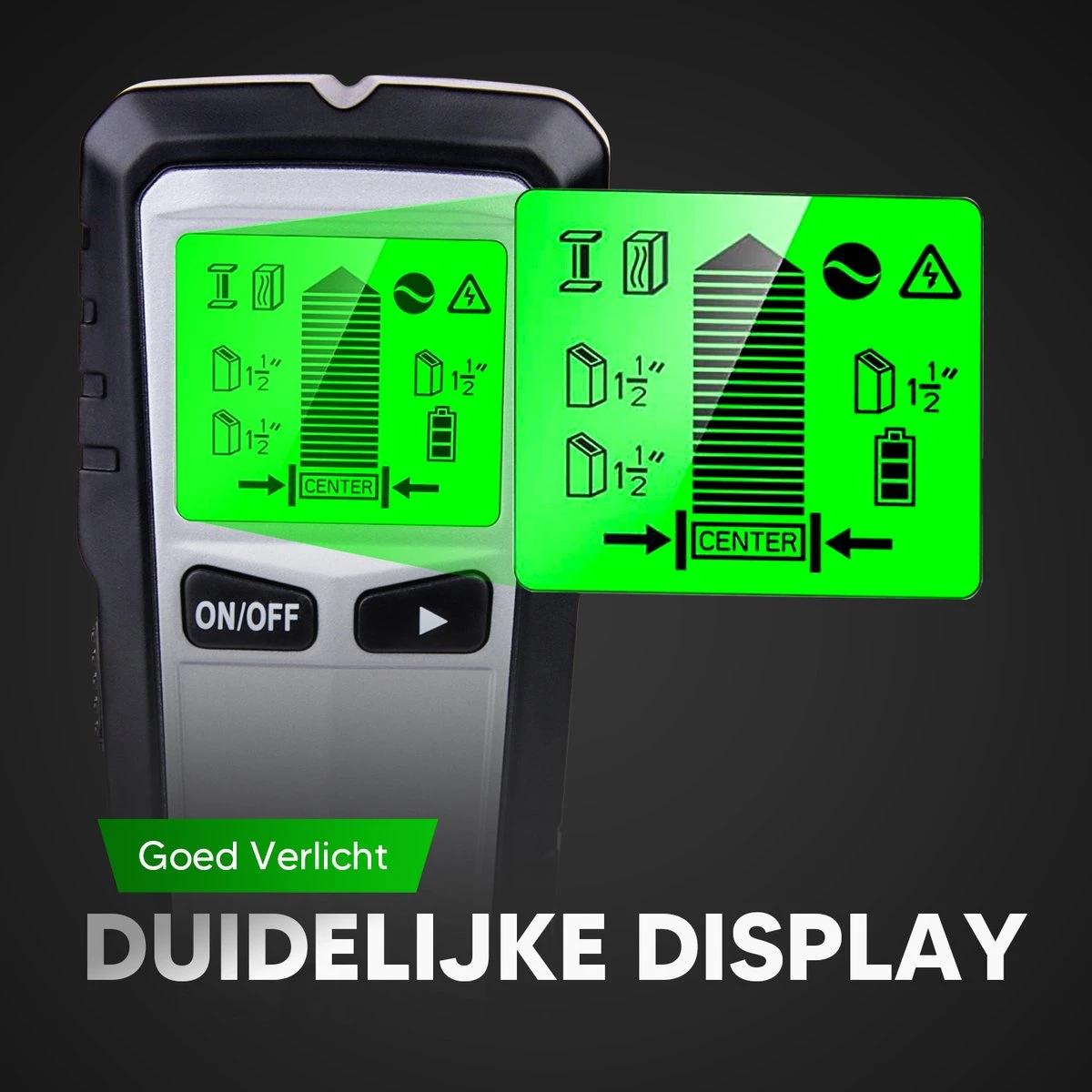 Apeiron Digitale Leidingzoeker - 5 In 1 Detector Voor Muren - Hout, Metaal, Leidingen, Bedrading - Zwart/Zilver - Inclusief Batterij 5 Apeiron Digitale Leidingzoeker - 5 In 1 Detector Voor Muren - Hout, Metaal, Leidingen, Bedrading - Zwart/Zilver - Inclusief Batterij - Afbeelding 5