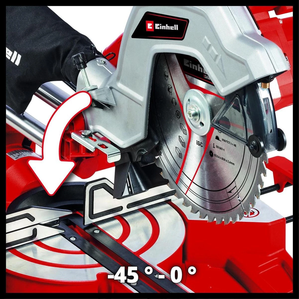 Einhell Radiaal, Afkort- En Verstekzaag - TC-SM 254 - 1800W - Ø254 Mm - 48 Tands Zaagblad - Met Laser 7 Einhell Radiaal, Afkort- En Verstekzaag - TC-SM 254 - 1800W - Ø254 Mm - 48 Tands Zaagblad - Met Laser - Afbeelding 7