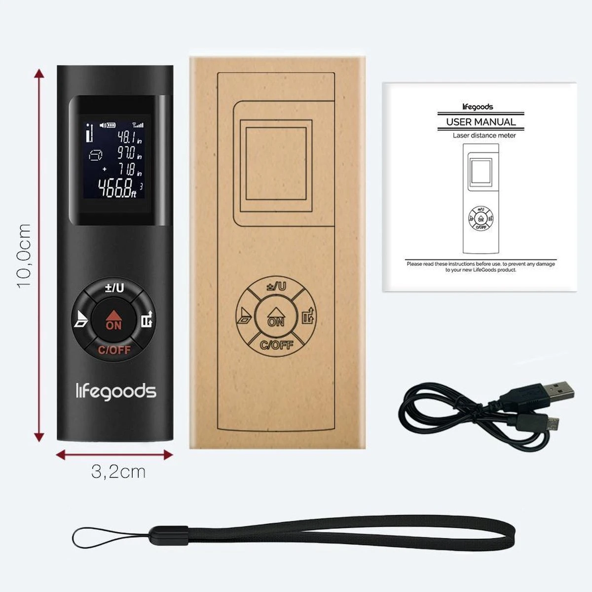 LifeGoods Laser Afstandsmeter - 40M - USB Oplaadbaar Incl. Kabel - Zwart 9 LifeGoods Laser Afstandsmeter - 40M - USB Oplaadbaar Incl. Kabel - Zwart - Afbeelding 9