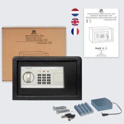 LifeGoods Elektronische Kluis - Cijferslot - Sleutel - Muurbevestiging - 4,3cm Deur - 130dB Alarm - 8L - 31x20x20cm - 4,5KG - Staal - Zwart -Makita || Merkloos || Stanley Verkoopwinkel 1200x1200 2306