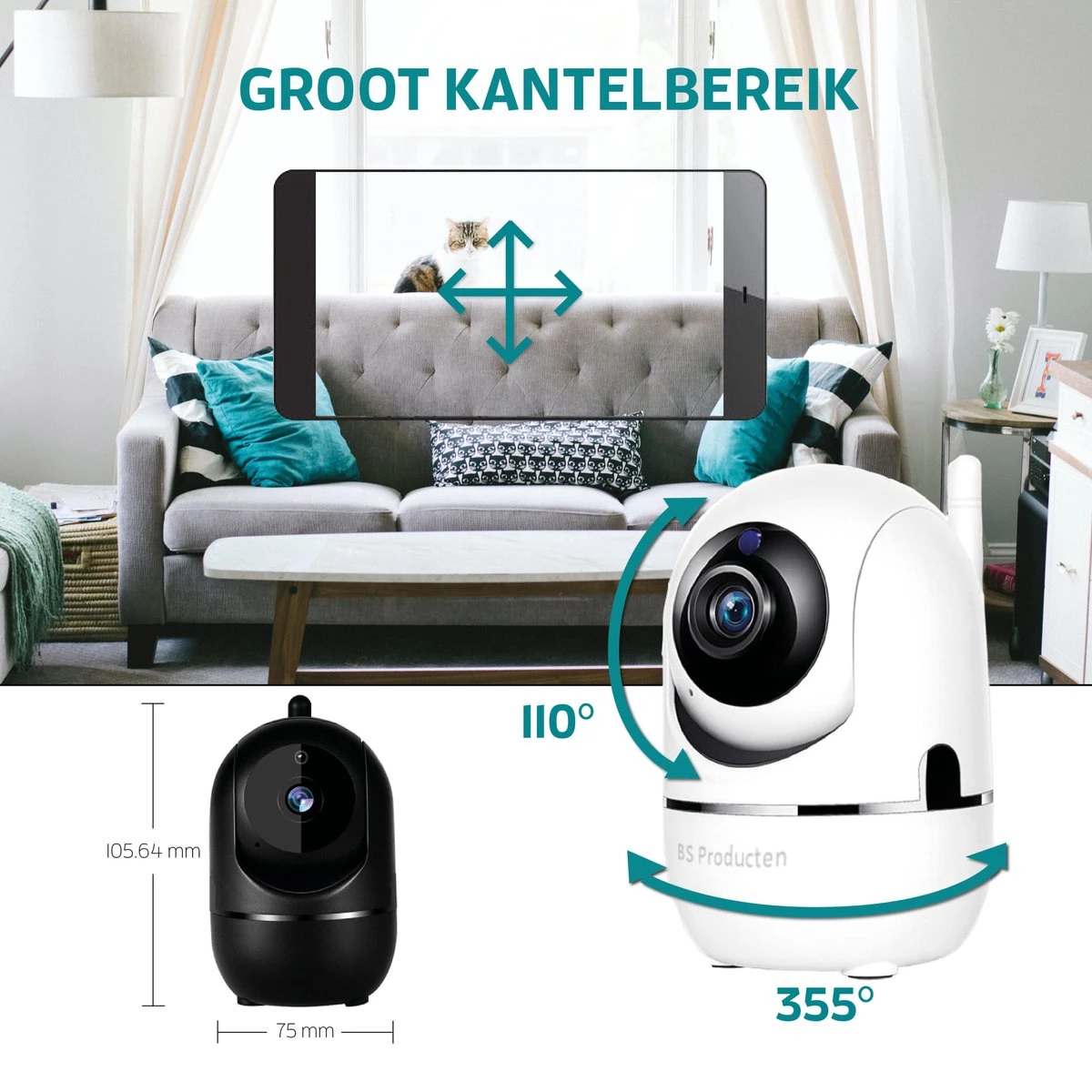 Beveiligingscamera - Huisdiercamera - WiFi - Beweeg En Geluidsdetectie - Werkt Met App - Zwart 6 Beveiligingscamera - Huisdiercamera - WiFi - Beweeg En Geluidsdetectie - Werkt Met App - Zwart - Afbeelding 6