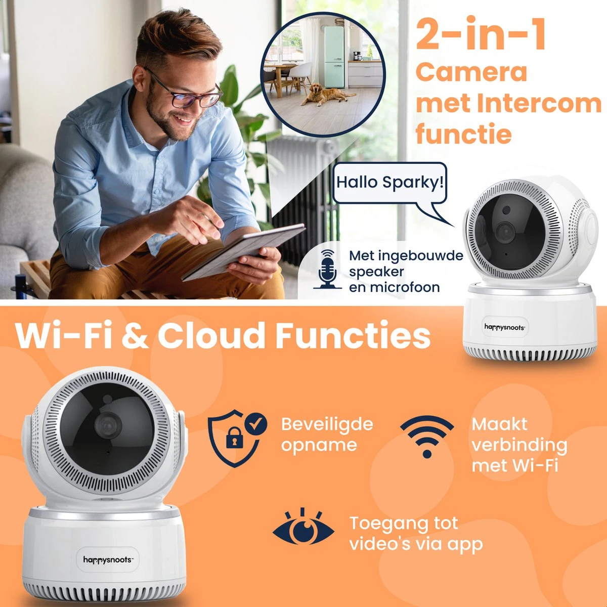 Happysnoots IP Camera 1080p - Huisdiercamera - Wifi Beveiligingscamera - Nachtzicht - Hondencamera 2 Happysnoots IP Camera 1080p - Huisdiercamera - Wifi Beveiligingscamera - Nachtzicht - Hondencamera - Afbeelding 2