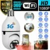 Wifi 360eyes Camera - 1080p-5G-Beveiligingscamera - IP Camera - Camerabewaking - E27 Dikke Fitting- Spy Camera - 2-Weg Audio - Beweeg En Geluidsdetectie - Nachtvisie - Draadloos - Huisdiercamera - Opslag In Cloud & App - Lamp - 360graden