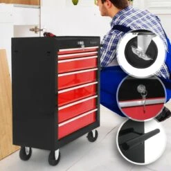 Timbertech - Afsluitbare Werkplaatswagen Op Wielen Met Parkeerrem - Exclusief Gereedschappen - 7 Laden Met Inleg - Gereedschapswagen - Montagewagen - Trolley Voor Diverse Gereedschappen - Staal - Rood/Zwart -Makita || Merkloos || Stanley Verkoopwinkel 1200x1200 28
