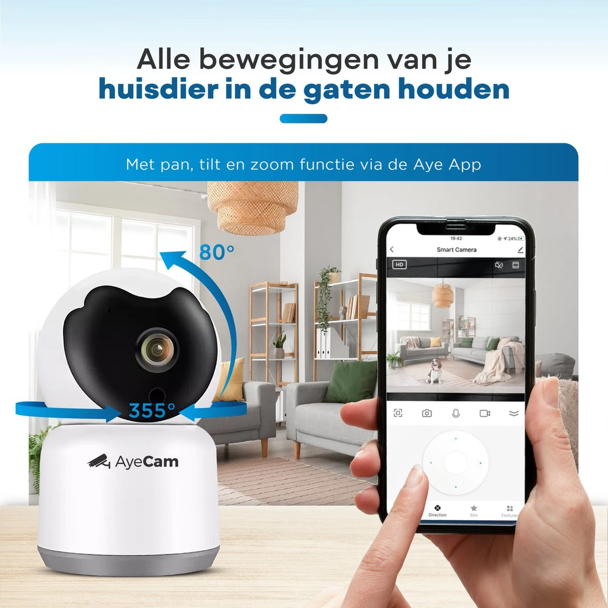 AyeCam Huisdiercamera - Met App - Incl. 32GB SD - WiFi - Beweeg & Geluidsdetectie - Beveiligingscamera - Hondencamera 5 AyeCam Huisdiercamera - Met App - Incl. 32GB SD - WiFi - Beweeg & Geluidsdetectie - Beveiligingscamera - Hondencamera - Afbeelding 5