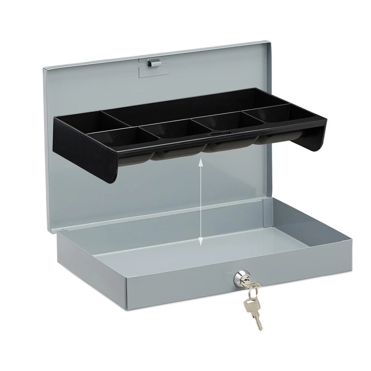 Relaxdays Geldkist - Geldkistje - Geldkluis - Geldlade - 2 Sleutels - Grijs - Plat 6 Relaxdays Geldkist - Geldkistje - Geldkluis - Geldlade - 2 Sleutels - Grijs - Plat - Afbeelding 6