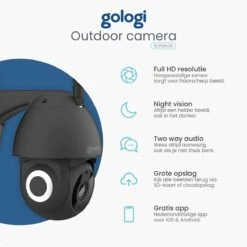 Gologi Superior Outdoorcamera - Buiten Camera Met Nachtzicht - Beveiligingscamera - Security Camera - 3MP - Met Wifi En App - Met 32GB SD-kaart - Zwart -Makita || Merkloos || Stanley Verkoopwinkel 1200x1200 3044