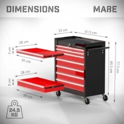 Timbertech - Afsluitbare Werkplaatswagen Op Wielen Met Parkeerrem - Exclusief Gereedschappen - 7 Laden Met Inleg - Gereedschapswagen - Montagewagen - Trolley Voor Diverse Gereedschappen - Staal - Rood/Zwart -Makita || Merkloos || Stanley Verkoopwinkel 1200x1200 31