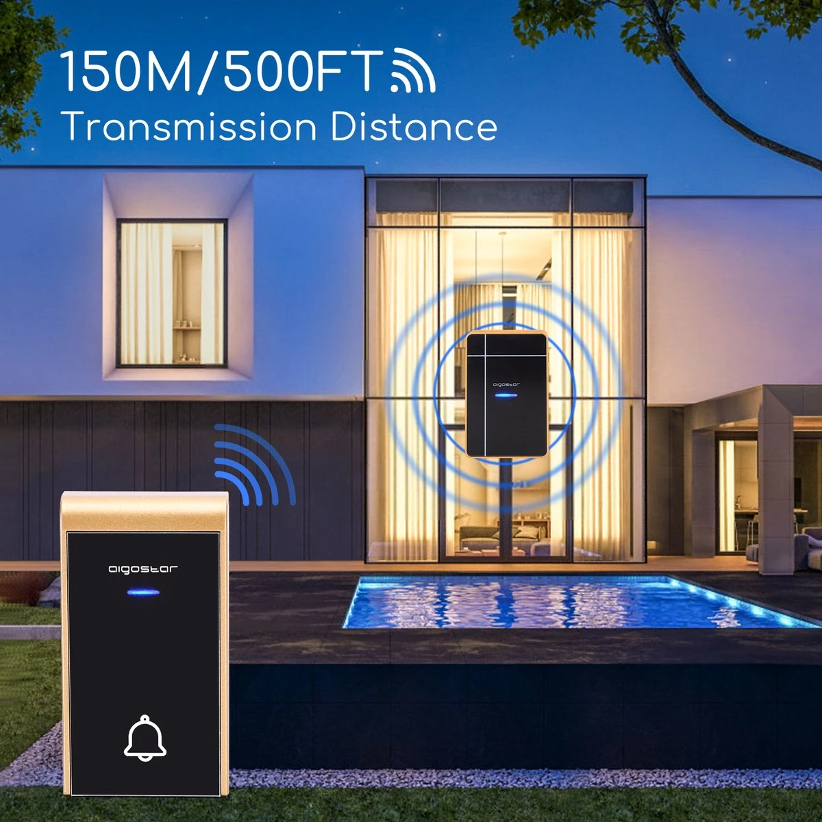 Aigostar Draadloze Deurbel Set 2HVKY - Met 2x Ontvanger Op Batterij - 3 Regelbaar Volume - 36 Melodieën - IP44 Waterdicht - Zwart 2 Aigostar Draadloze Deurbel Set 2HVKY - Met 2x Ontvanger Op Batterij - 3 Regelbaar Volume - 36 Melodieën - IP44 Waterdicht - Zwart - Afbeelding 2