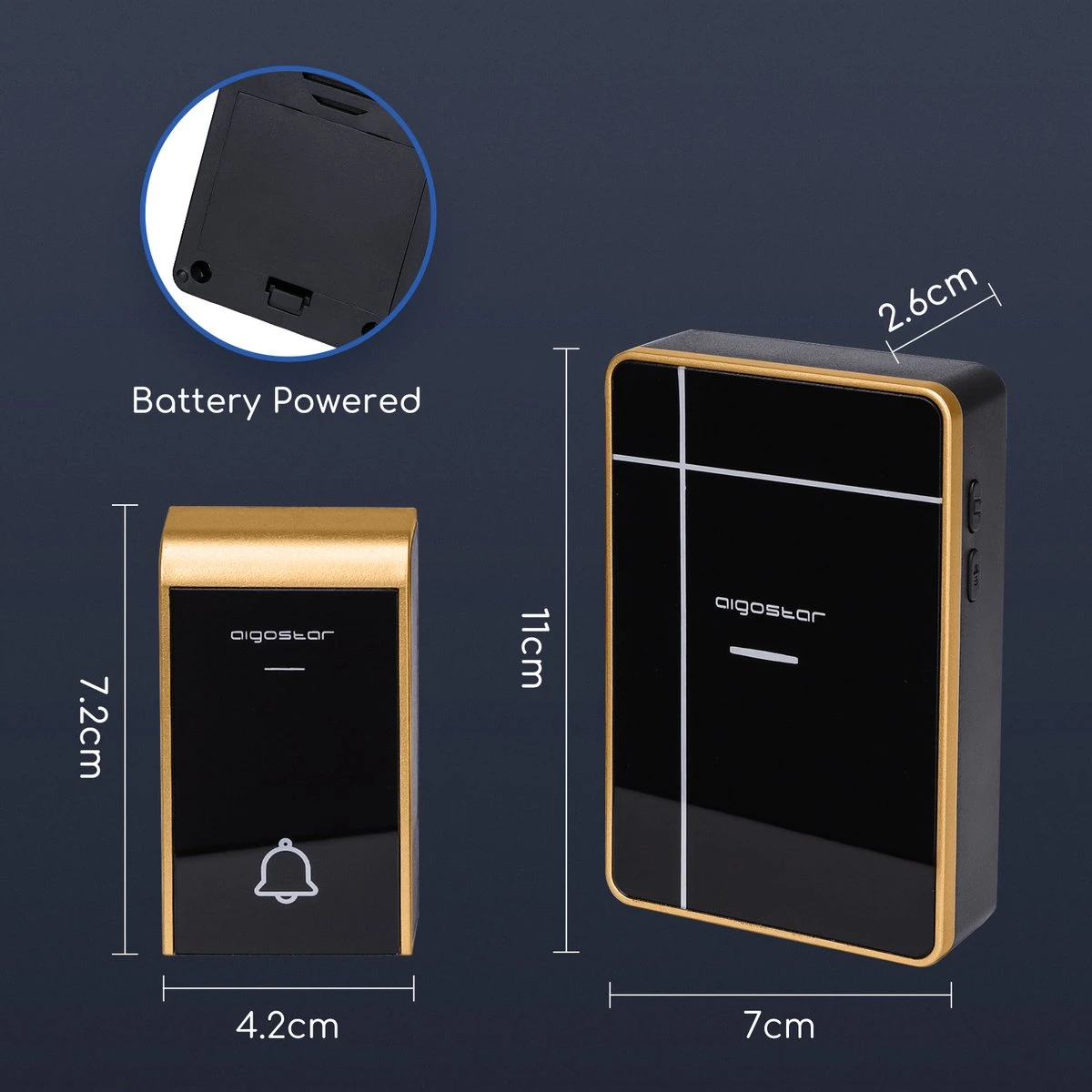 Aigostar Draadloze Deurbel Set 2HVKY - Met 2x Ontvanger Op Batterij - 3 Regelbaar Volume - 36 Melodieën - IP44 Waterdicht - Zwart 5 Aigostar Draadloze Deurbel Set 2HVKY - Met 2x Ontvanger Op Batterij - 3 Regelbaar Volume - 36 Melodieën - IP44 Waterdicht - Zwart - Afbeelding 5