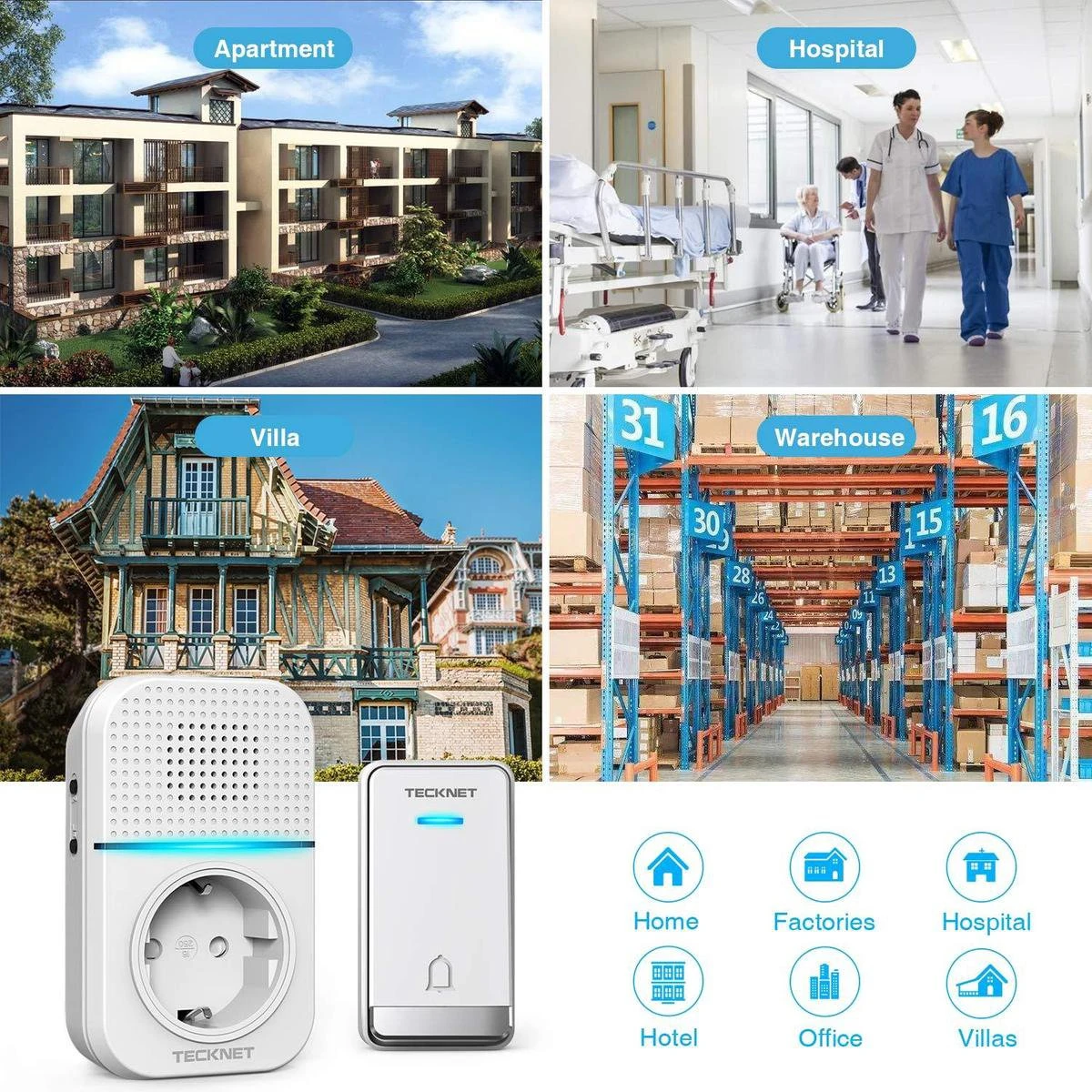 Tecknet Draadloze Deurbel - 1 Ontvanger Incl. Adapter - Wit 2 Tecknet Draadloze Deurbel - 1 Ontvanger Incl. Adapter - Wit - Afbeelding 2