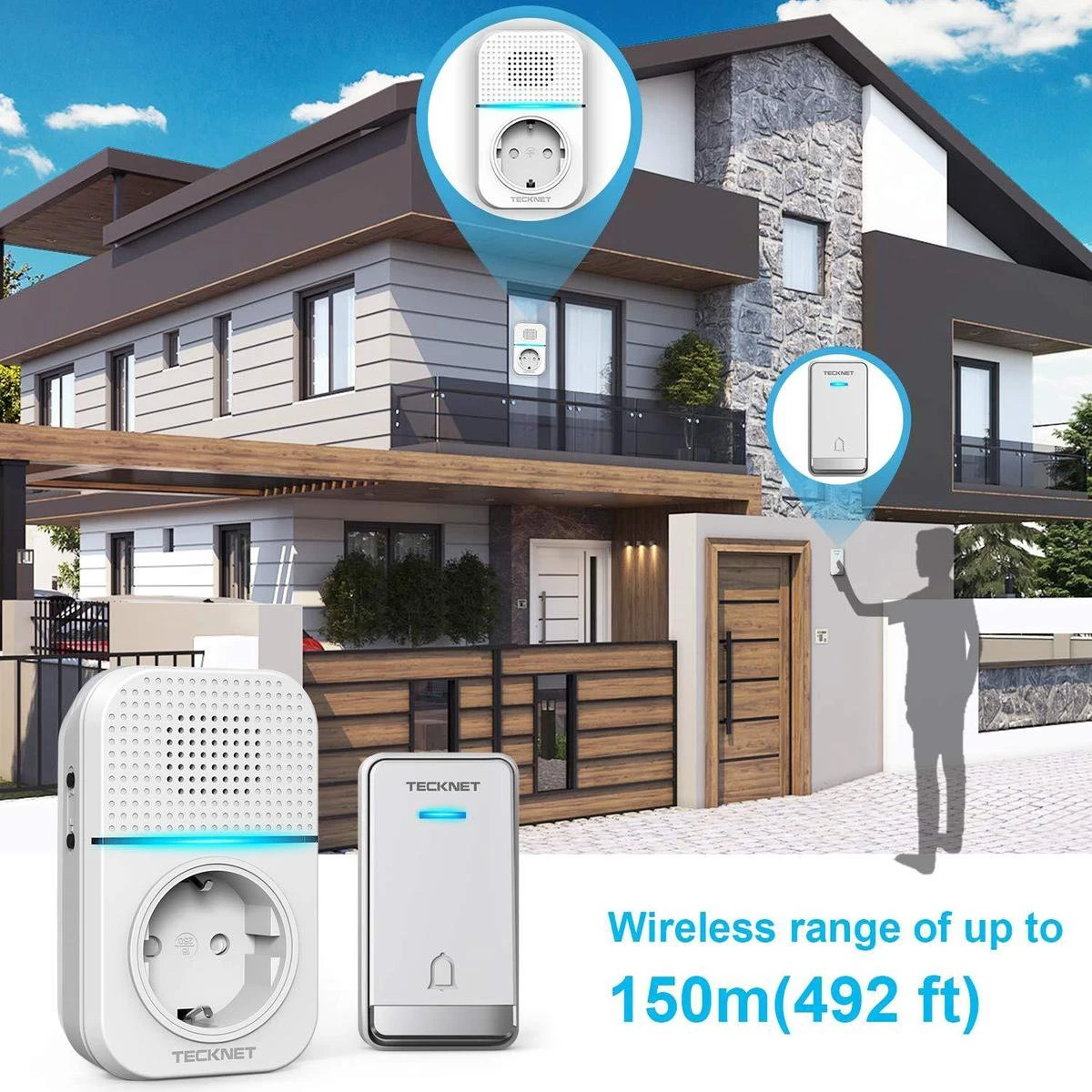 Tecknet Draadloze Deurbel - 1 Ontvanger Incl. Adapter - Wit 6 Tecknet Draadloze Deurbel - 1 Ontvanger Incl. Adapter - Wit - Afbeelding 6