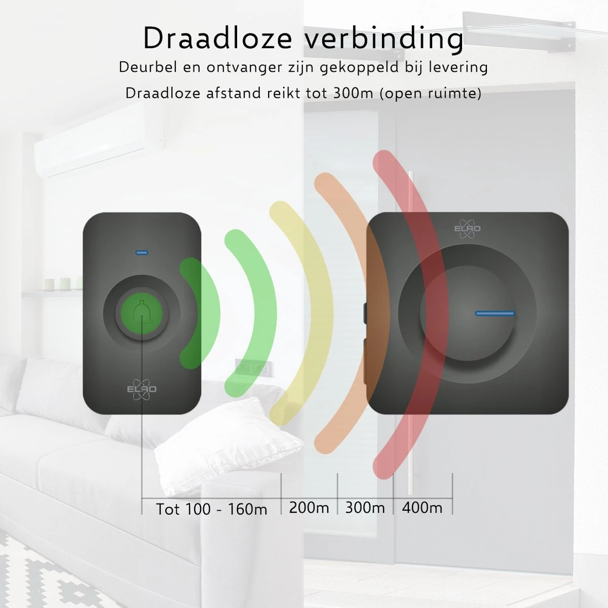 ELRO DB3000 Draadloze Deurbel Set – Plug-in Ontvanger - Bereik 300 Meter - IP65 Waterdicht - 64 Melodieën - Zwart 9 ELRO DB3000 Draadloze Deurbel Set – Plug-in Ontvanger - Bereik 300 Meter - IP65 Waterdicht - 64 Melodieën - Zwart - Afbeelding 9