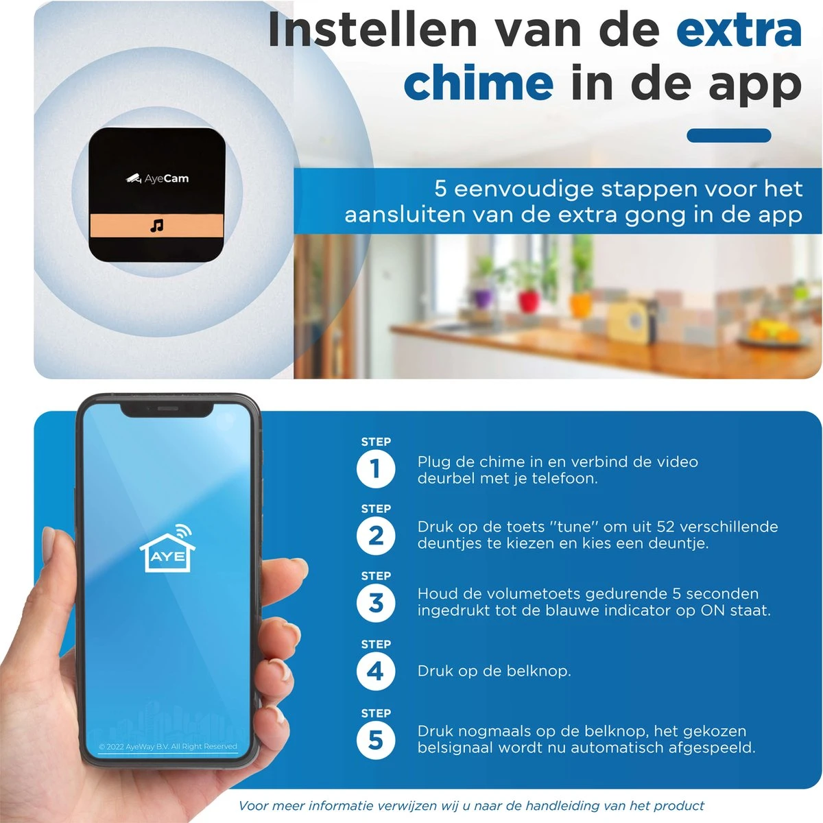 AyeCam Draadloze Chime - Voor AyeCam Video Deurbel - 1 Stuk - Nederlandse Handleiding 2 AyeCam Draadloze Chime - Voor AyeCam Video Deurbel - 1 Stuk - Nederlandse Handleiding - Afbeelding 2