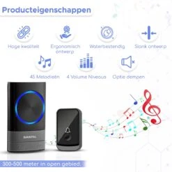 Santel TS21 – Draadloze Deurbel Set – Ontvanger Op Stroom – Bereik 300 Meter – IP44 Waterdicht – 45 Melodieën – Zwart -Makita || Merkloos || Stanley Verkoopwinkel 1200x1200 3503