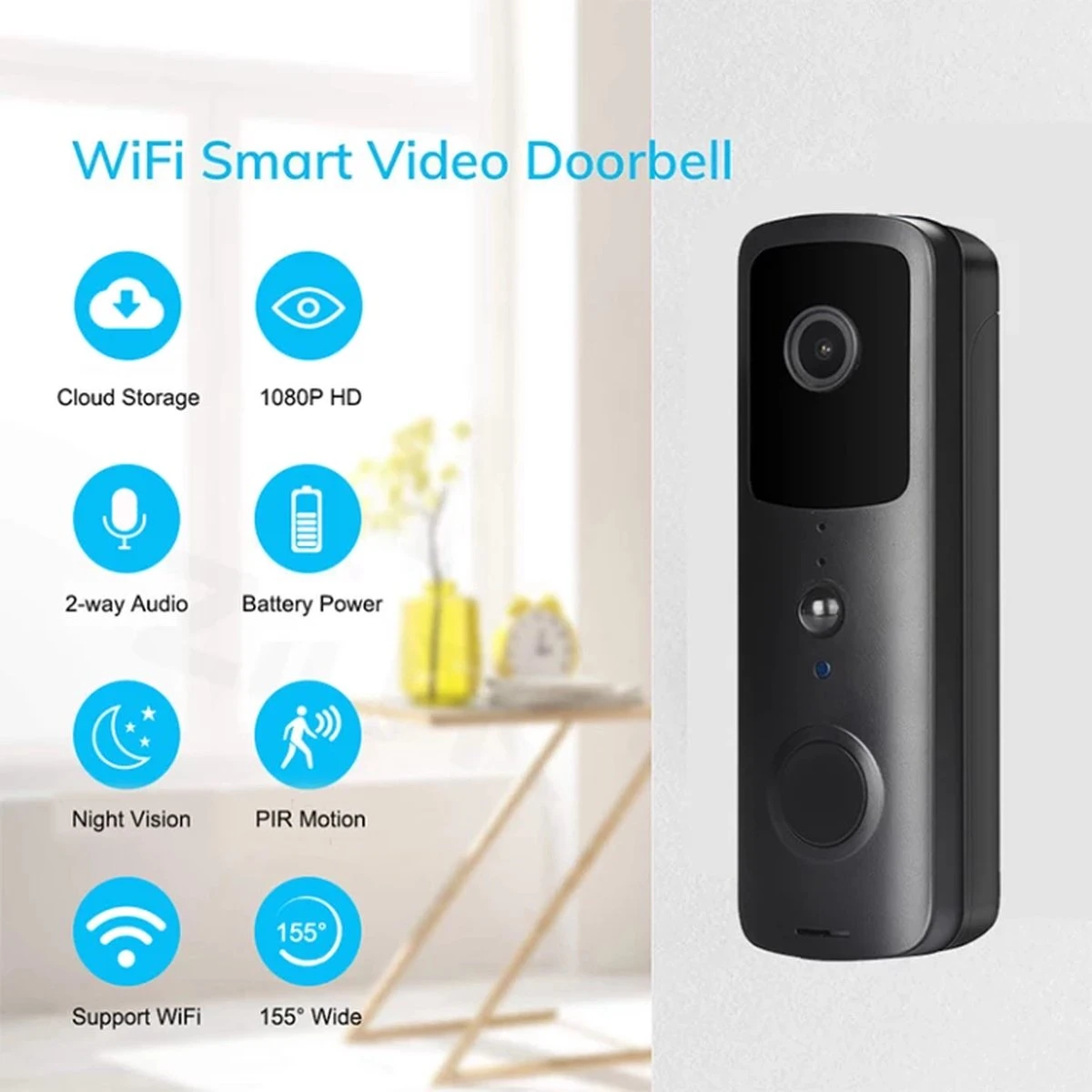 T-ring Smarthome Video Deurbel V3 - Deurbelset - Draadloos - IOS En Android - Zwart (Geen Abonnement Verplichting) (incl. 2 X Oplaadbare Accu Batterijen En Losse Bel.) EXTRA SMAL MODEL ! 7 T-ring Smarthome Video Deurbel V3 - Deurbelset - Draadloos - IOS En Android - Zwart (Geen Abonnement Verplichting) (incl. 2 X Oplaadbare Accu Batterijen En Losse Bel.) EXTRA SMAL MODEL ! - Afbeelding 7