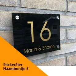 Naambordje Voordeur Zwart 15x20 Cm Strak - Nummer En Naam Eronder