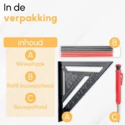 Winkelhaak - Blokhaak - Zwaaihaak - Schrijfhaak - Speed Square - Metaal - Inclusief Bouwpotlood - Gratis Vervulbaar Bouwpotlood -Makita || Merkloos || Stanley Verkoopwinkel 1200x1200 419