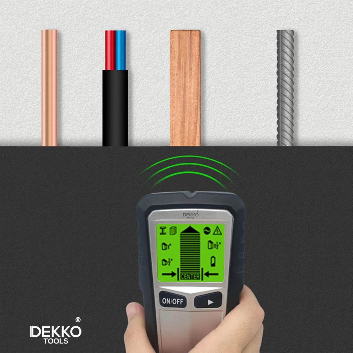 Dekko Tools Digitale Leidingzoeker - 5 In 1 Detector Voor Muren - Hout, Metaal, Leidingen, Bedrading - Zilver 3 Dekko Tools Digitale Leidingzoeker - 5 In 1 Detector Voor Muren - Hout, Metaal, Leidingen, Bedrading - Zilver - Afbeelding 3