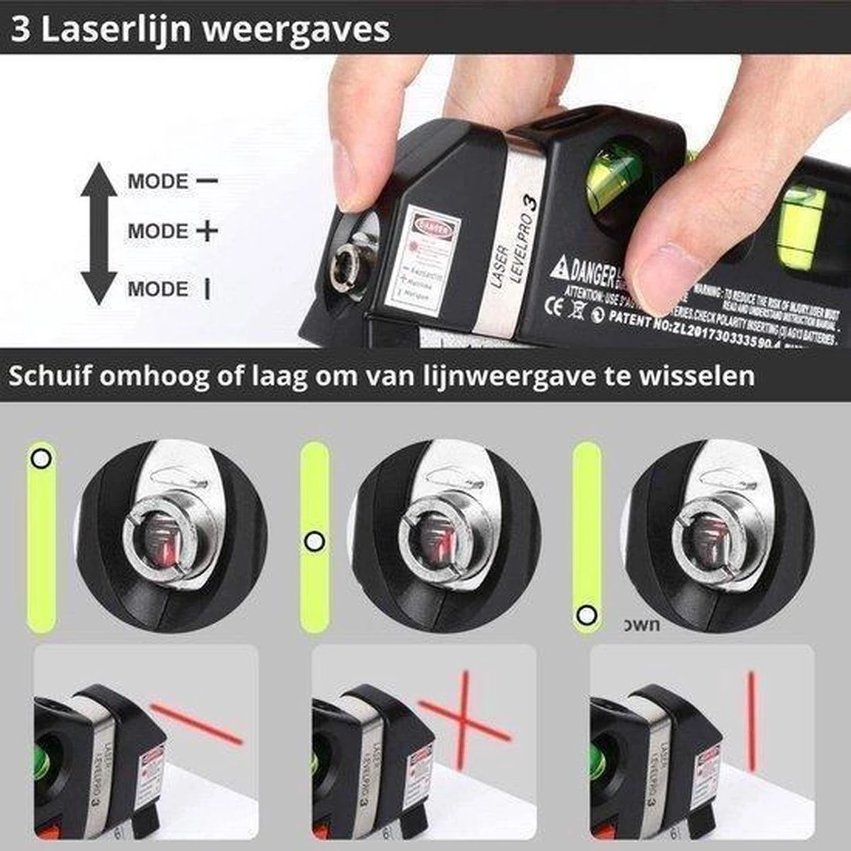 Laserwaterpas – 3 Verschillende Lasers – Inclusief Rolmaat 2,50 Cm - Klussen - Waterpas Met Laser - Torpedo Waterpas 5 Laserwaterpas – 3 Verschillende Lasers – Inclusief Rolmaat 2,50 Cm - Klussen - Waterpas Met Laser - Torpedo Waterpas - Afbeelding 5