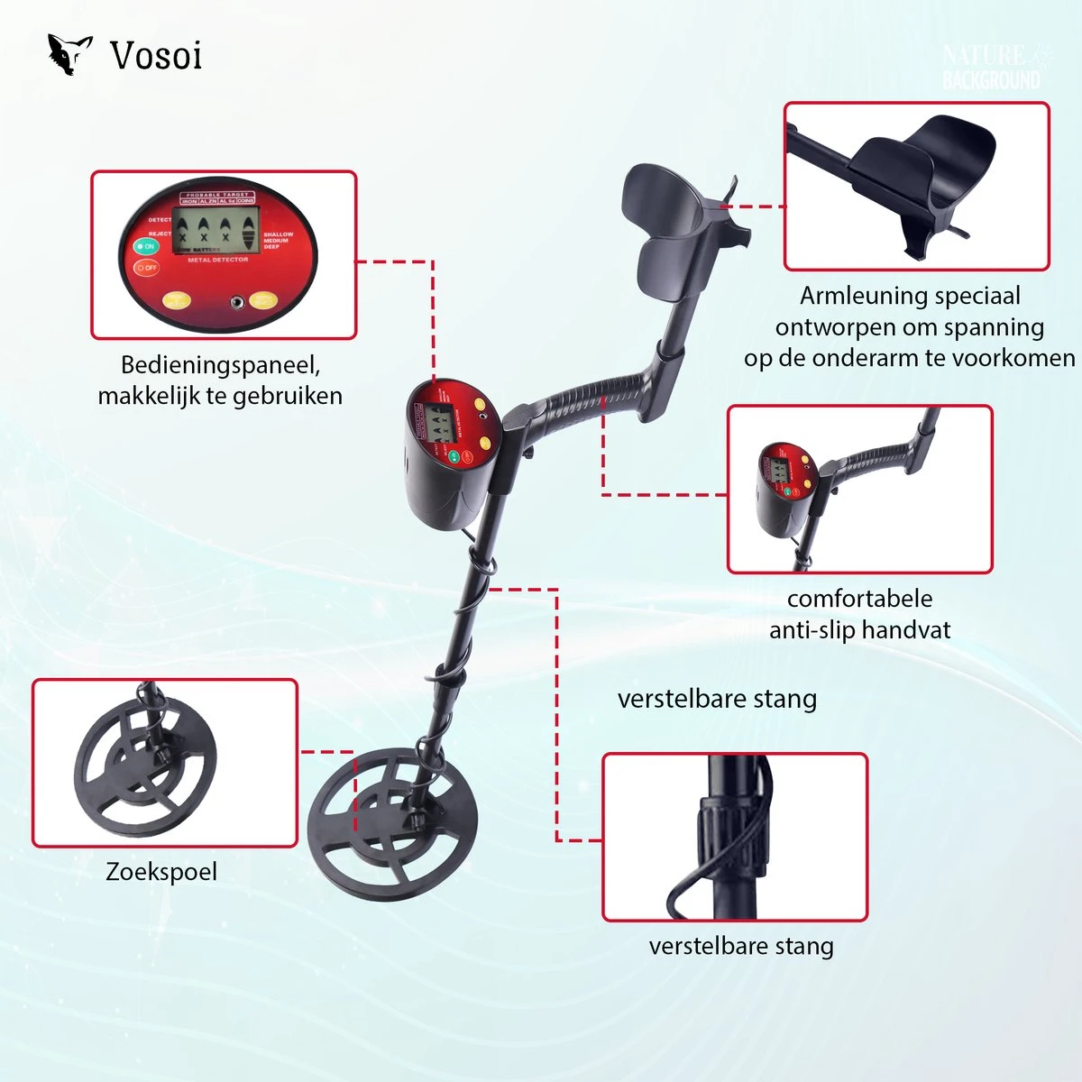 Vosoi - Hoogwaardige Metaal Detector - Inclusief Koptelefoon En Schep + Opberghoes - LCD Display - Nauwkeurige Pinpointer Optie - Verstelbare Hoogte - Waterdichte Zoekspoel - Geschikt Voor Kinderen En Volwassenen 7 Vosoi - Hoogwaardige Metaal Detector - Inclusief Koptelefoon En Schep + Opberghoes - LCD Display - Nauwkeurige Pinpointer Optie - Verstelbare Hoogte - Waterdichte Zoekspoel - Geschikt Voor Kinderen En Volwassenen - Afbeelding 7