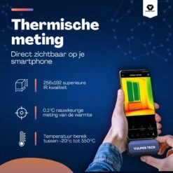 Vulpes Tech® Warmtebeeldcamera PRO - Warmtemeter Voor Android (USB-C) Apparaten - -20 Tot +550°C - 256 X 192 Pixel - Thermische Camera - Pro Versie -Makita || Merkloos || Stanley Verkoopwinkel 1200x1200 671