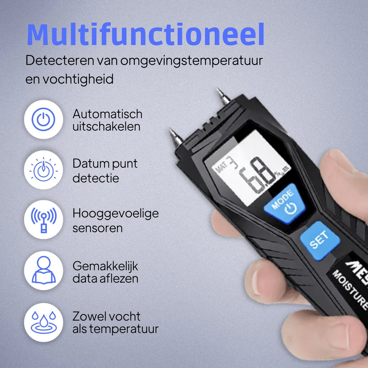 Mestek Vochtmeter WM700 - Hygrometer - Muren - Binnen - Vochtmeters - Inclusief Opbergtas 2 Mestek Vochtmeter WM700 - Hygrometer - Muren - Binnen - Vochtmeters - Inclusief Opbergtas - Afbeelding 2