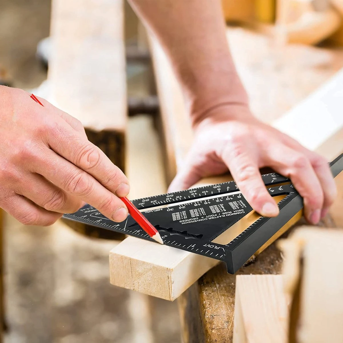 Winkelhaak Set - Incl. Markeerpotlood + 6 Navullingen - Blokhaak - Zwaaihaak - Schrijfhaak - Speed Square - Metalen Winkelhaak - 5 In 1 Winkelhaak 7 Winkelhaak Set - Incl. Markeerpotlood + 6 Navullingen - Blokhaak - Zwaaihaak - Schrijfhaak - Speed Square - Metalen Winkelhaak - 5 In 1 Winkelhaak - Afbeelding 7